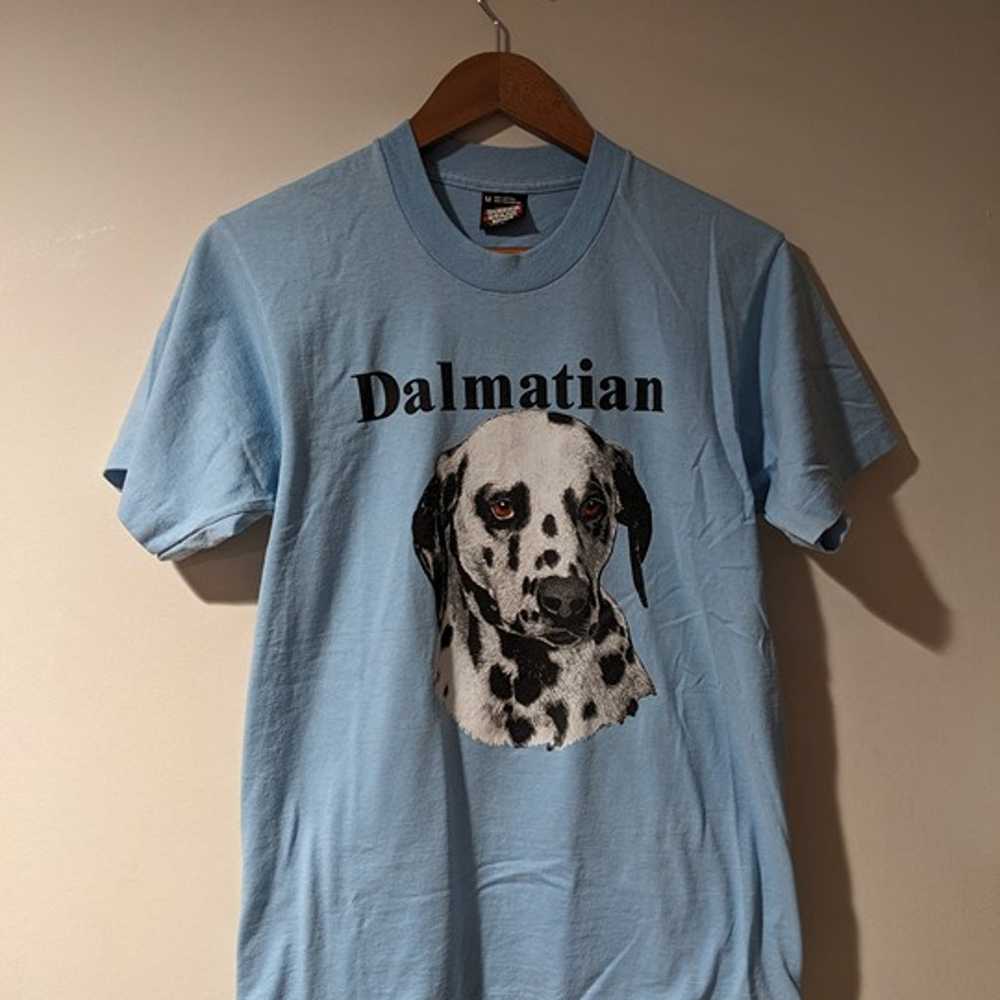 Vintage 80s Dalmatian Dog Animal Nature Blue Medi… - image 1