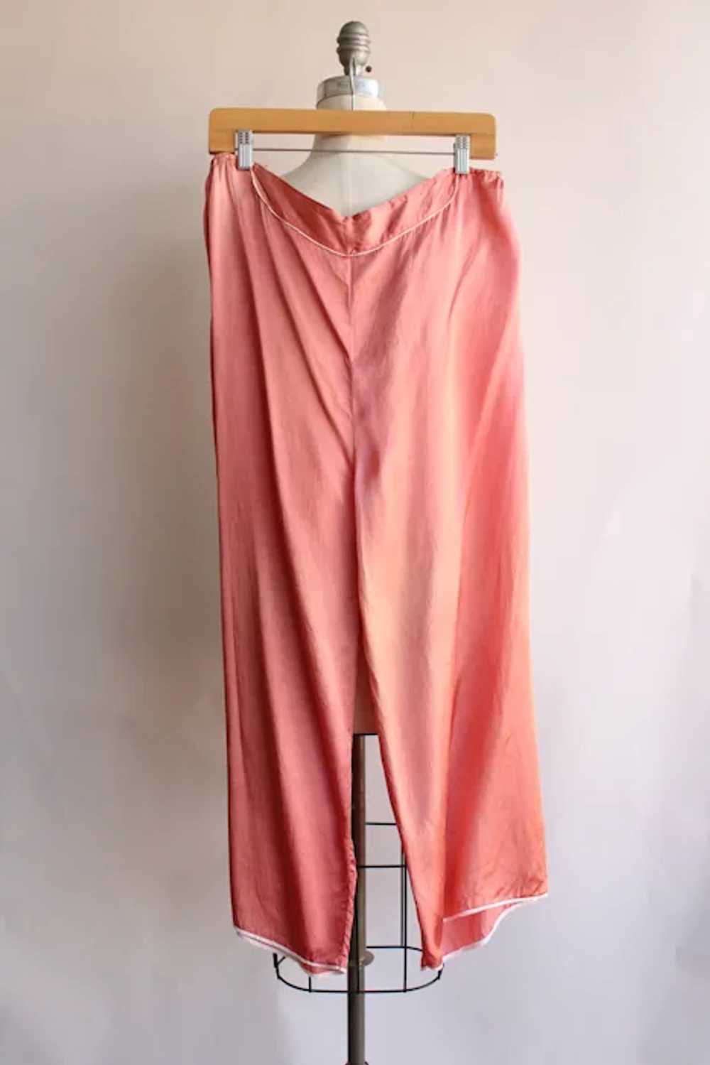 Vintage 1940s Pajama Pants, Pink Satin Wide Legge… - image 2