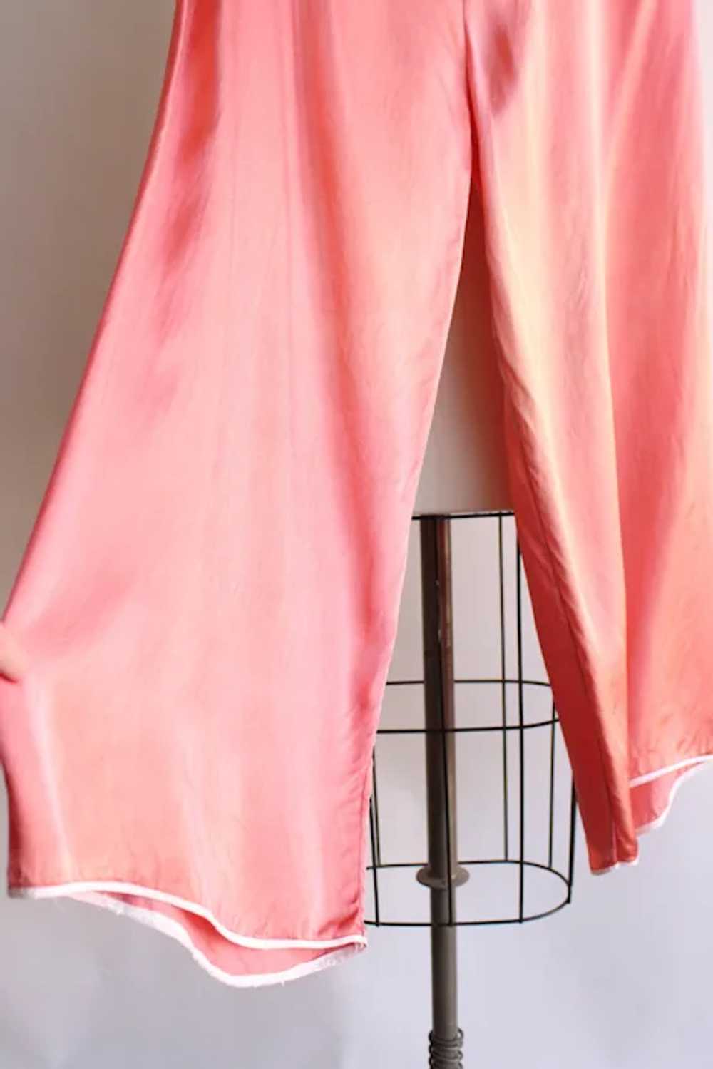 Vintage 1940s Pajama Pants, Pink Satin Wide Legge… - image 9