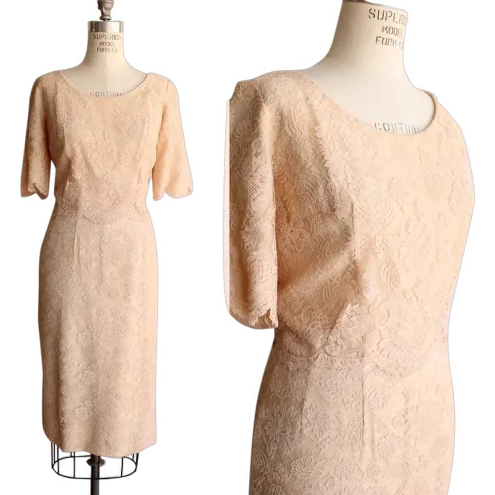 Vintage 1960s Dress, Pink Illusion Lace Fluttery … - image 1
