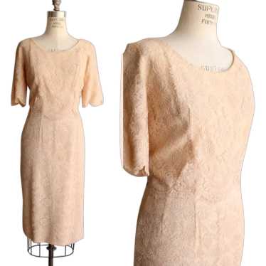 Vintage 1960s Dress, Pink Illusion Lace Fluttery … - image 1