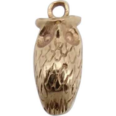 Owl 14k solid yellow gold bird charm pendant