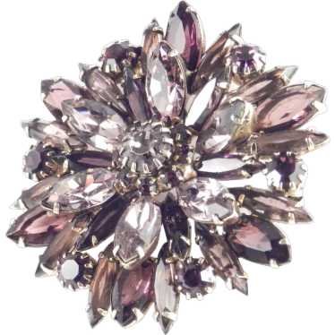 Layered Purple Rhinestone Art Glass Brooch Pin - image 1