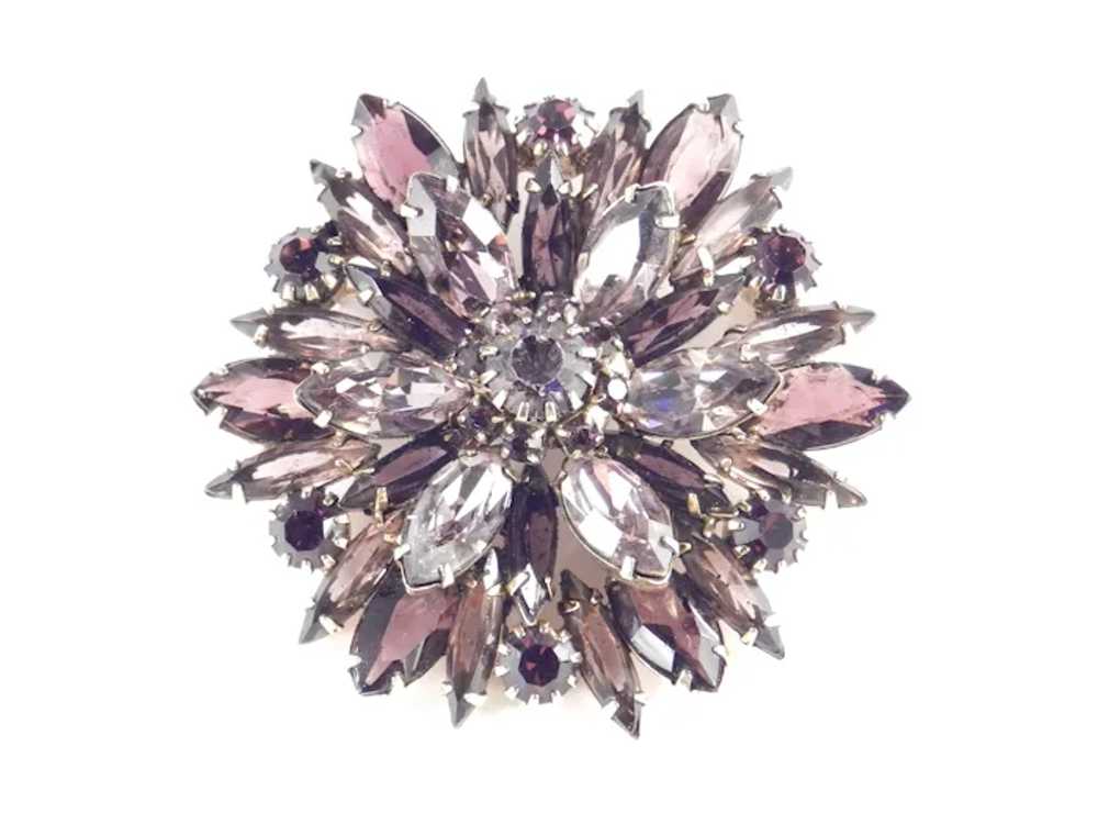 Layered Purple Rhinestone Art Glass Brooch Pin - image 4