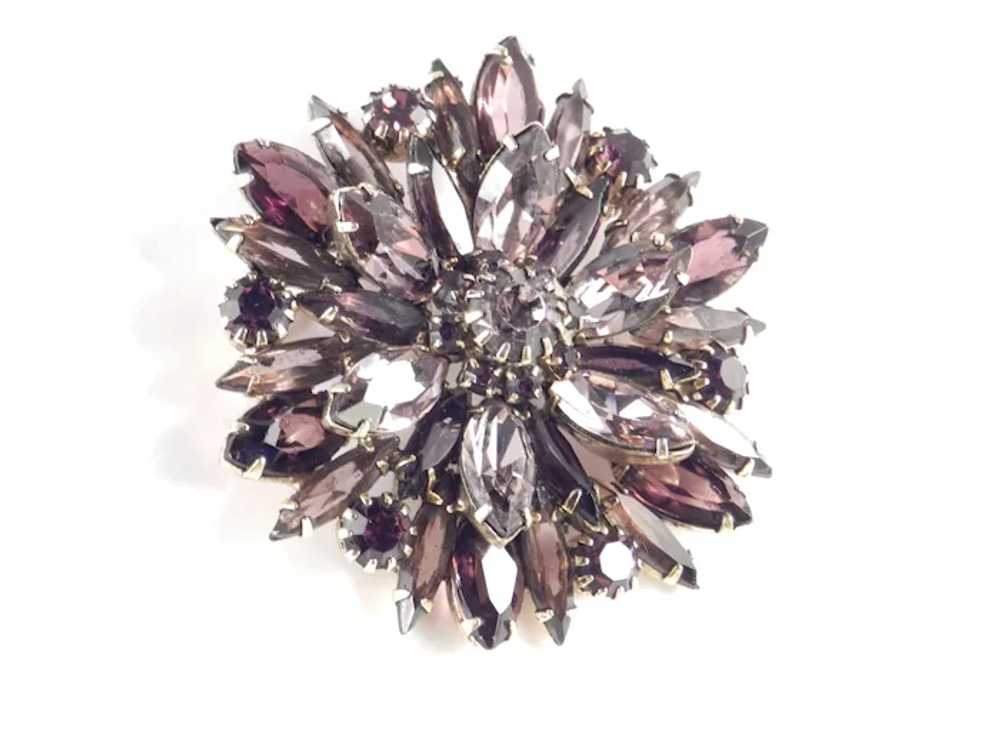 Layered Purple Rhinestone Art Glass Brooch Pin - image 5