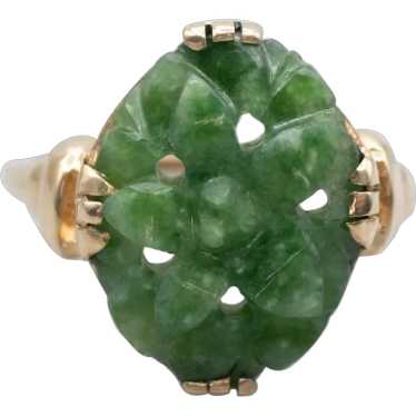 Vintage Floral Carved Jade Cabochon Cocktail Ring