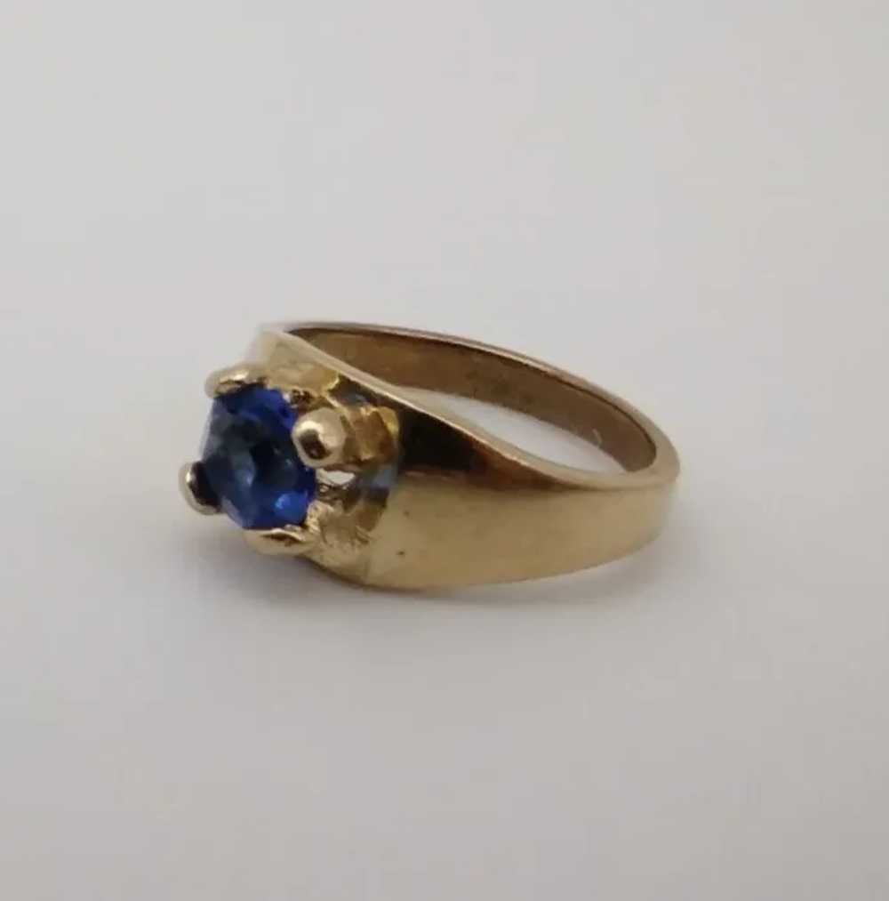 Ring blue glass stone 14k solid yellow gold charm - image 2