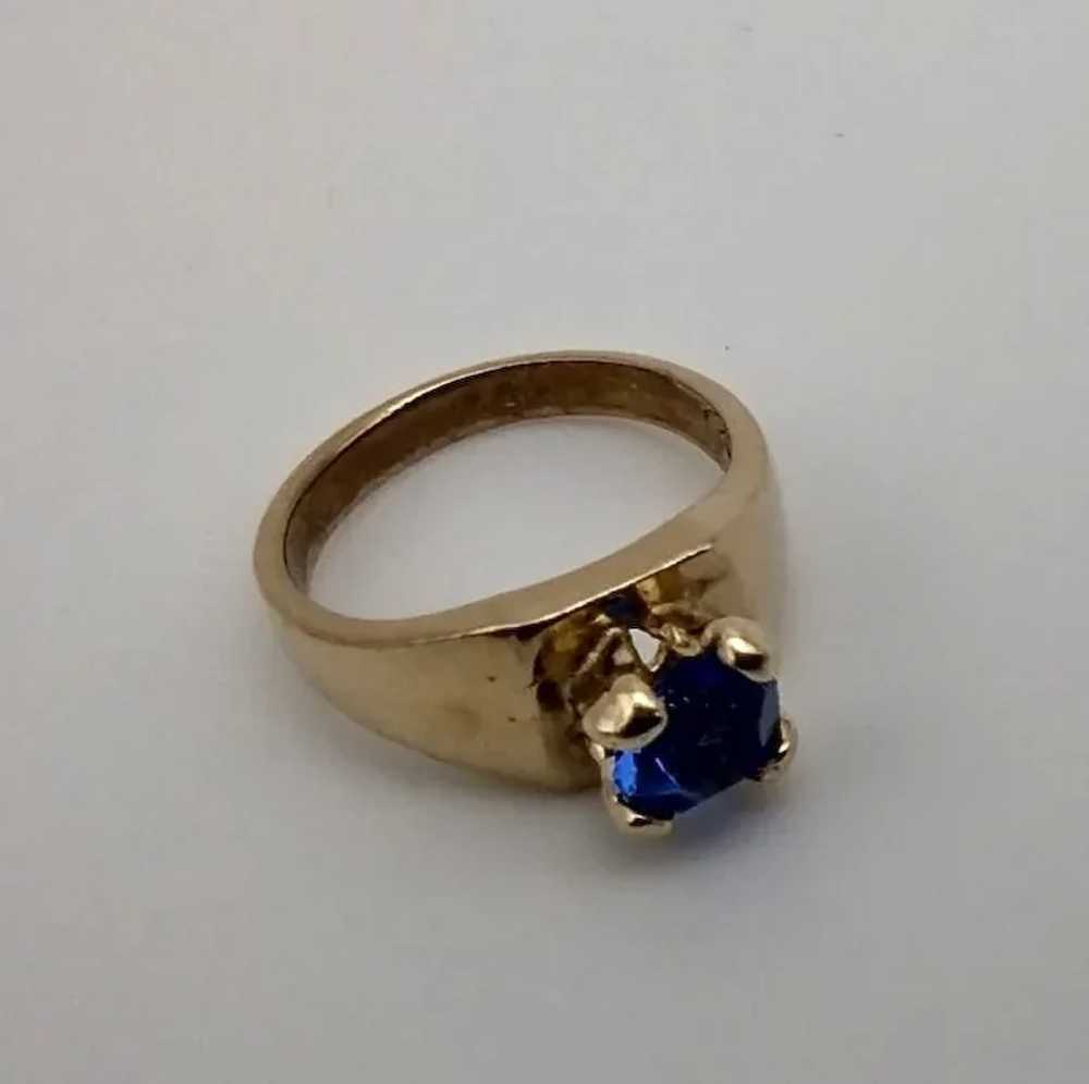 Ring blue glass stone 14k solid yellow gold charm - image 3