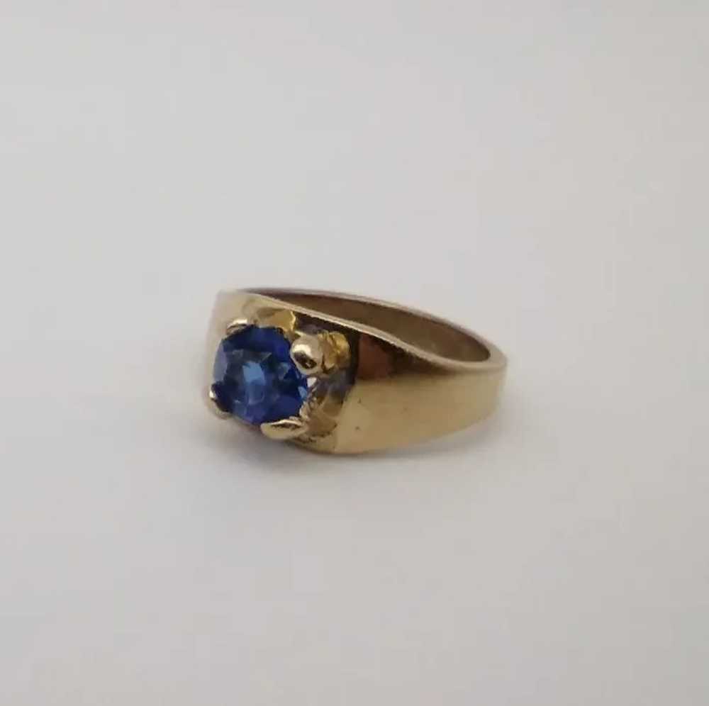 Ring blue glass stone 14k solid yellow gold charm - image 4