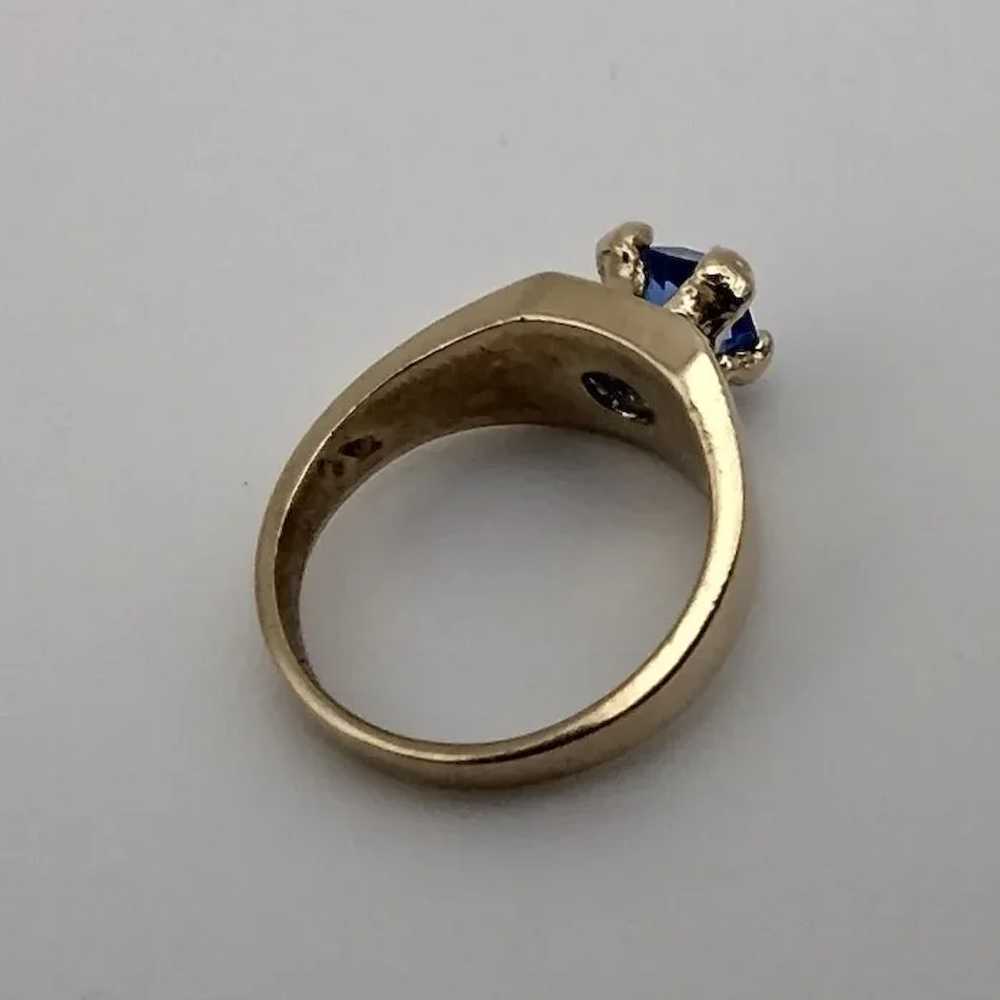 Ring blue glass stone 14k solid yellow gold charm - image 5