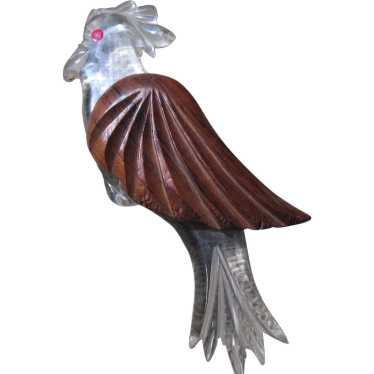 Lucite and wood large Bird brooch