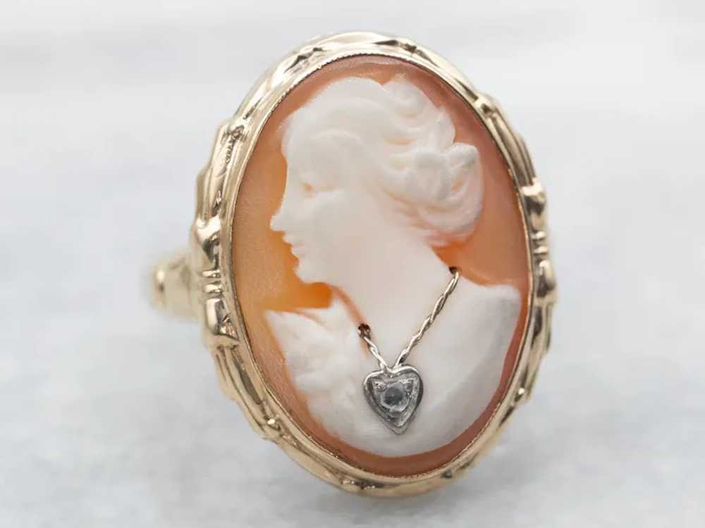 Vintage 1940s Cameo Ring with Rose Cut Diamond Ne… - image 2