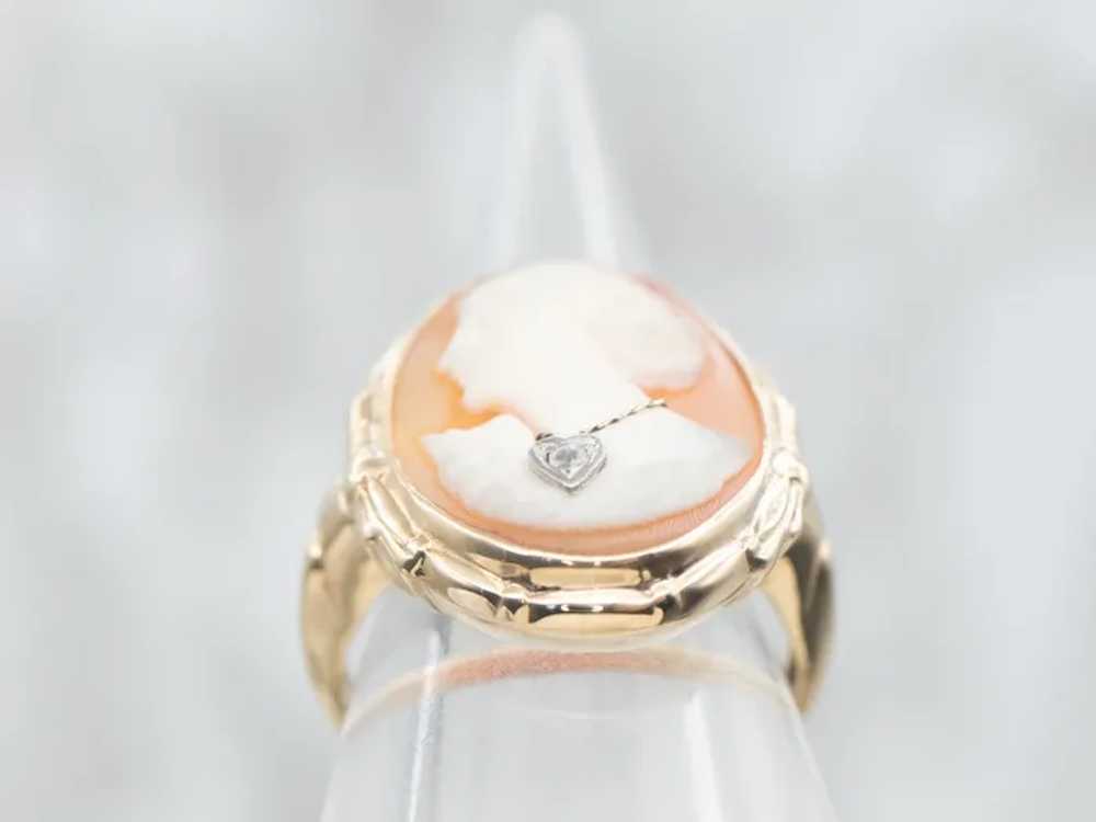 Vintage 1940s Cameo Ring with Rose Cut Diamond Ne… - image 3