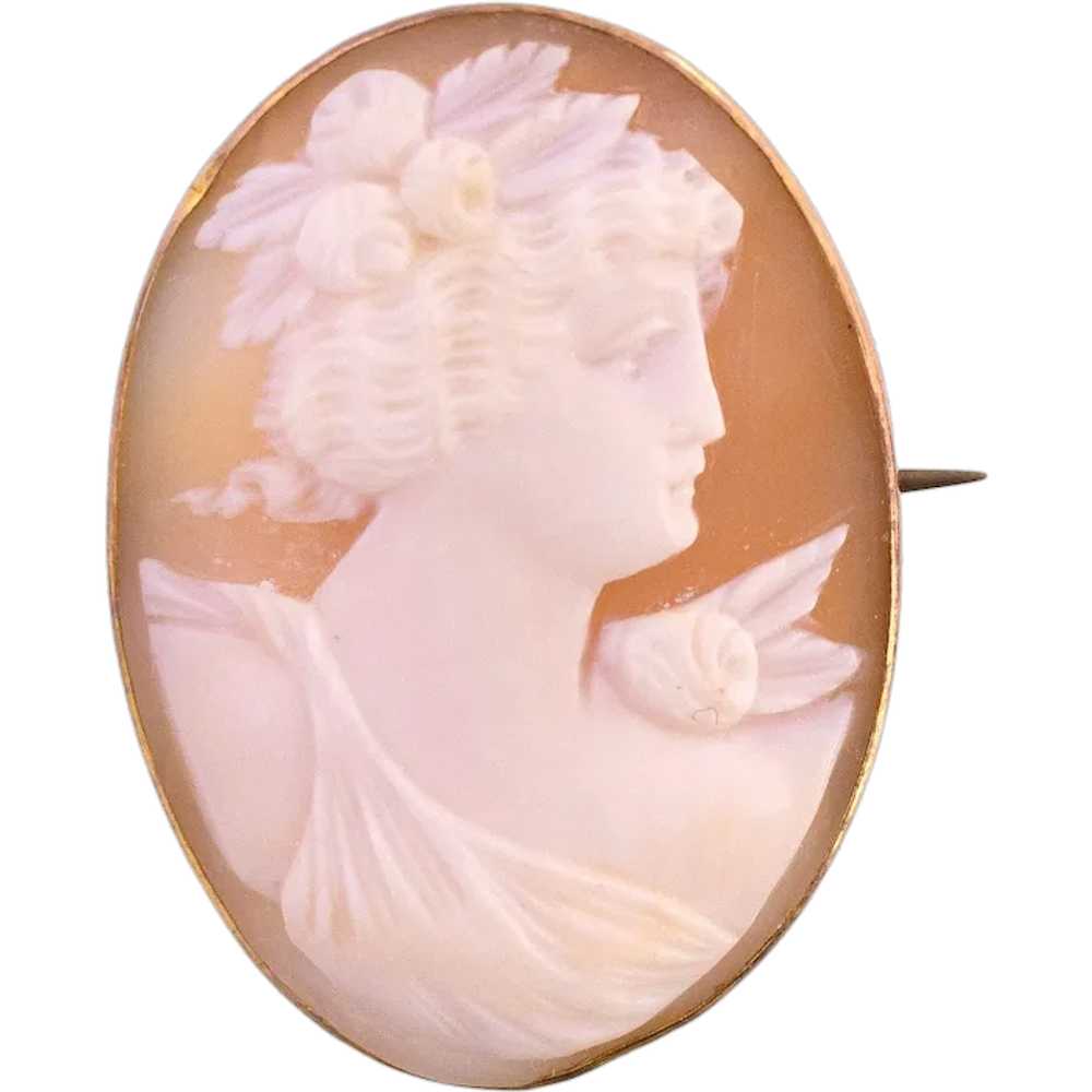 Antique Cameo Brooch-- Lady with Floral Hair - image 1