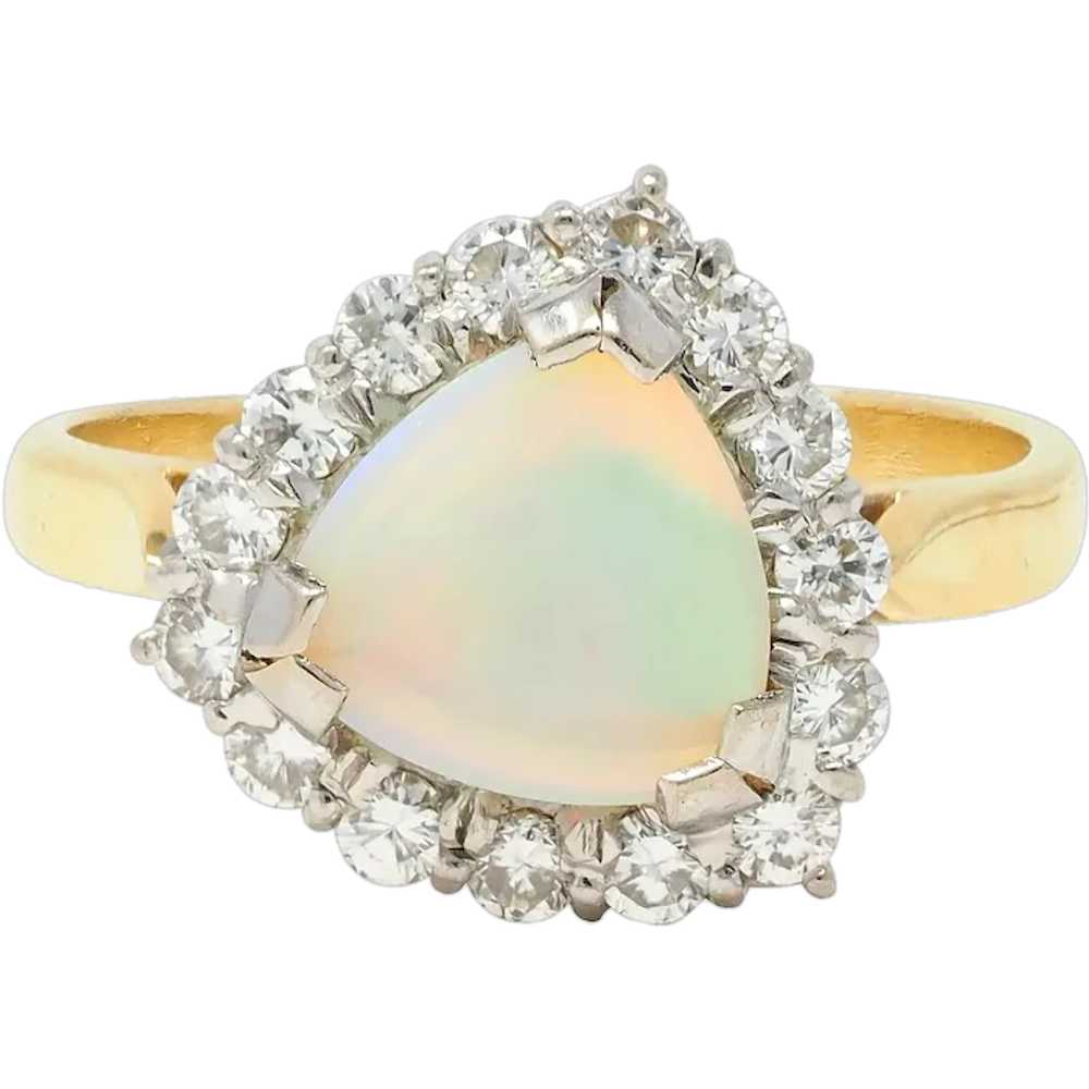 1980s Opal Diamond 18 Karat Yellow White Gold Tri… - image 1