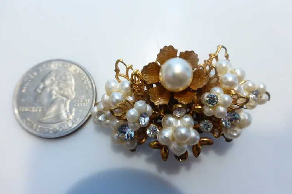 Miriam Haskell Styled Faux Pearl Rhinestone Earri… - image 5