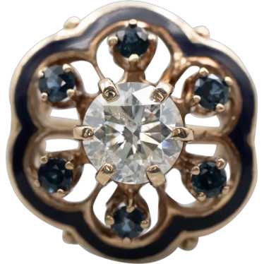 Vintage Diamond and Sapphire Enamel Flower Ring