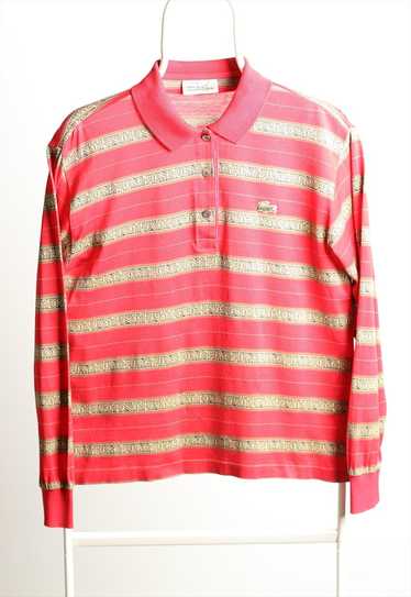 Vintage Lacoste Striped Logo Polo Top Red Gold Un… - image 1