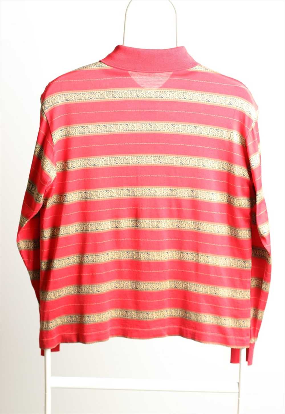 Vintage Lacoste Striped Logo Polo Top Red Gold Un… - image 2