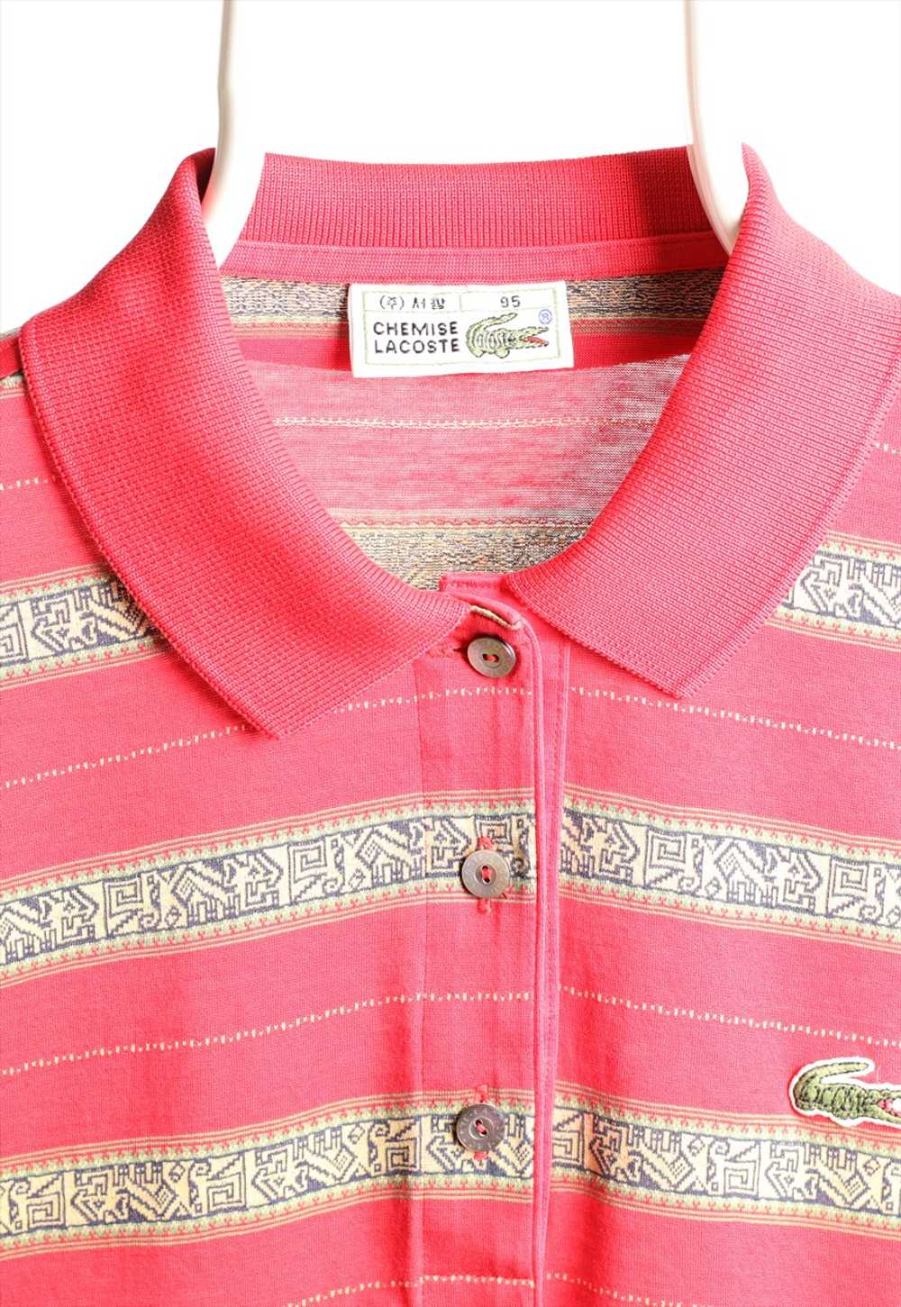 Vintage Lacoste Striped Logo Polo Top Red Gold Un… - image 3