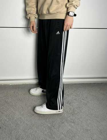 Adidas Large Baggy Warmups Pants Drawstring 3 Stripes Black Mens