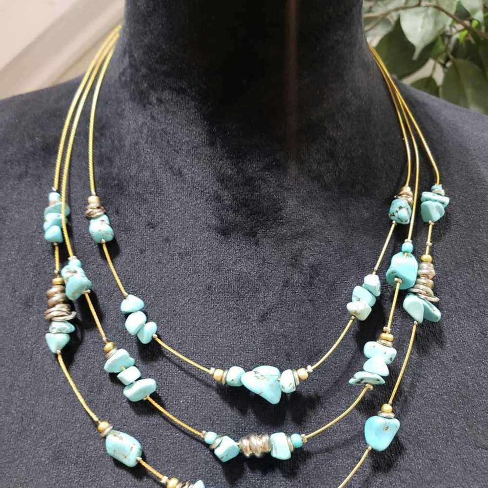 Other Triple Layer Beaded Blue Turquoise Stone Ch… - image 2