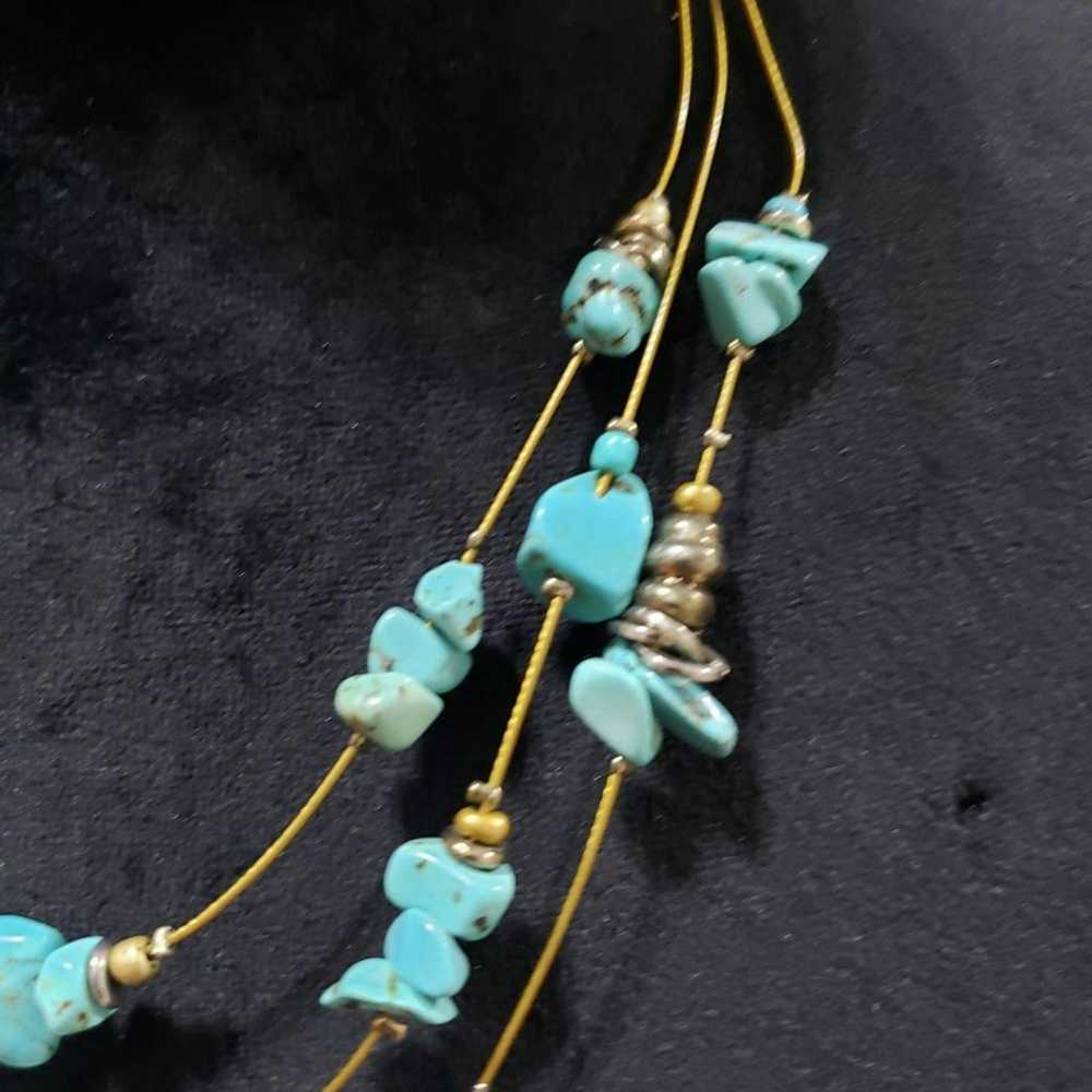 Other Triple Layer Beaded Blue Turquoise Stone Ch… - image 3