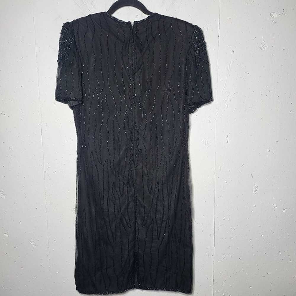 Vintage JMD Womens Black Beaded Short Sleeve Silk… - image 2