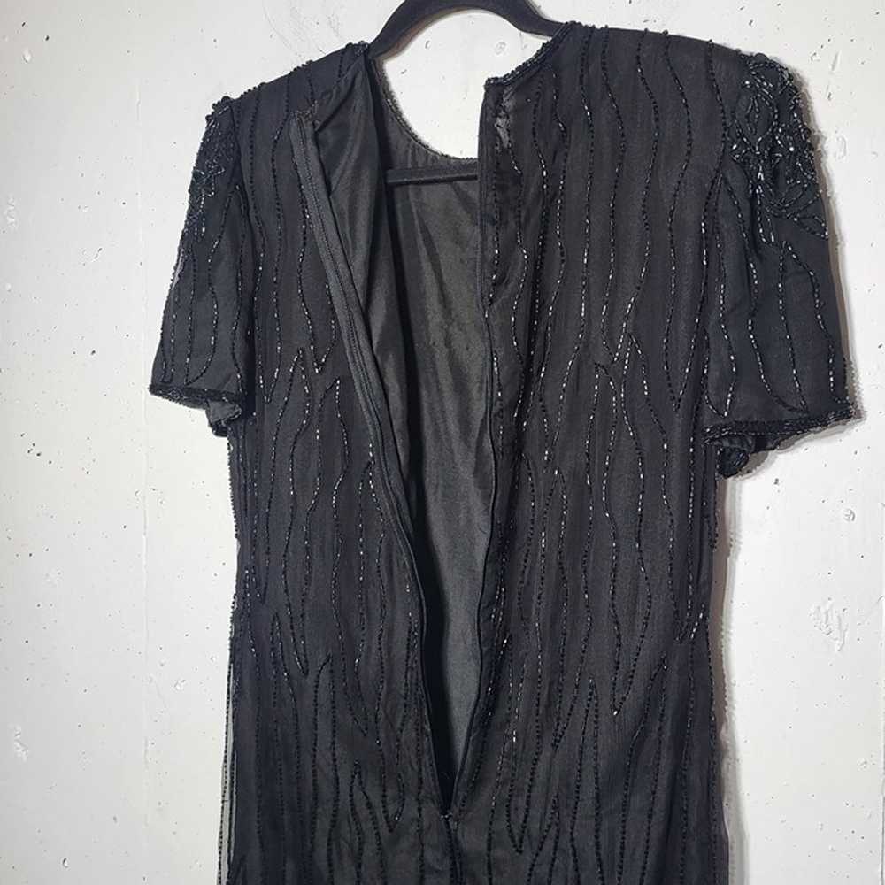 Vintage JMD Womens Black Beaded Short Sleeve Silk… - image 4