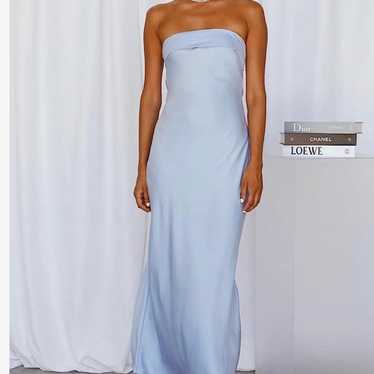 Light blue satin strapless dress - image 1
