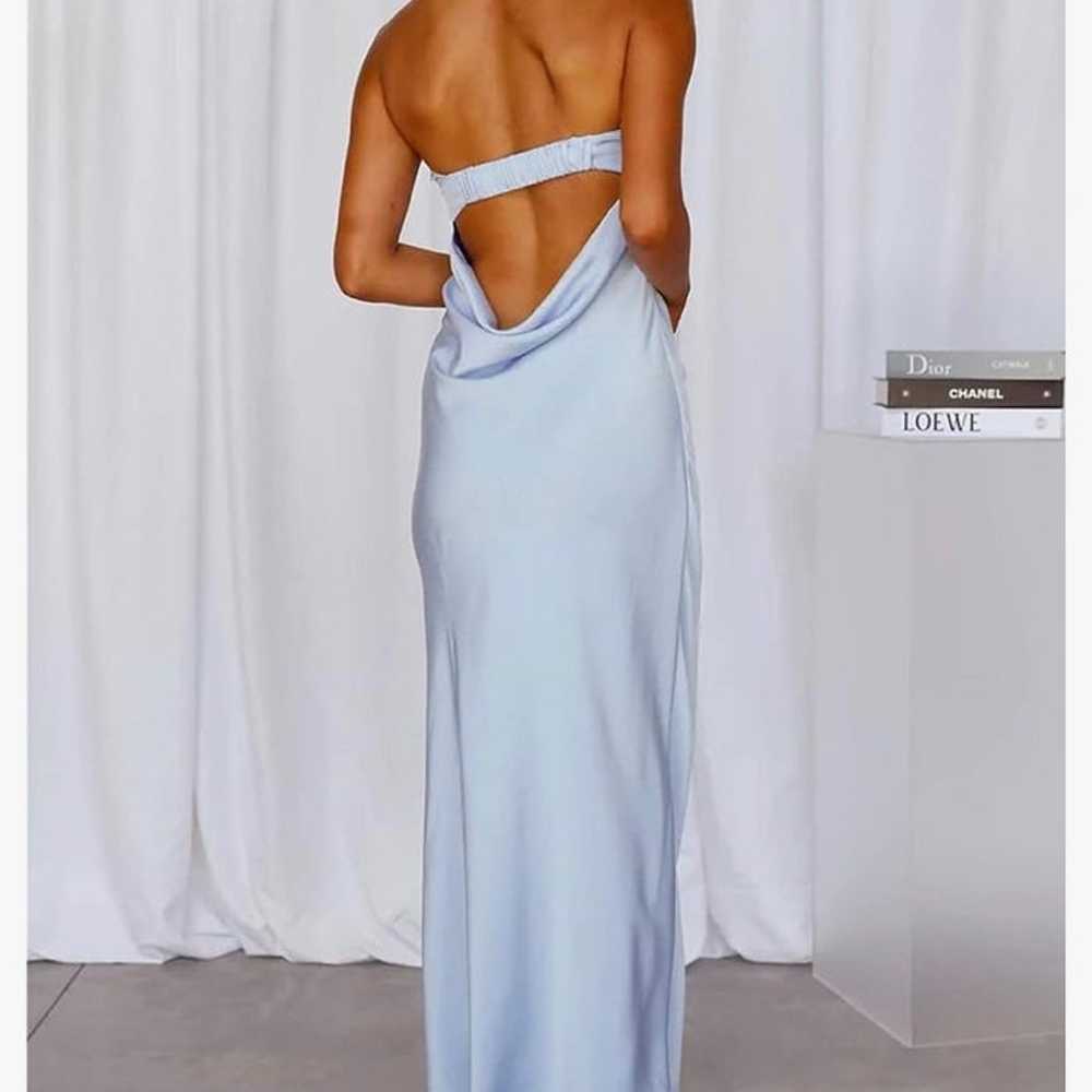 Light blue satin strapless dress - image 2