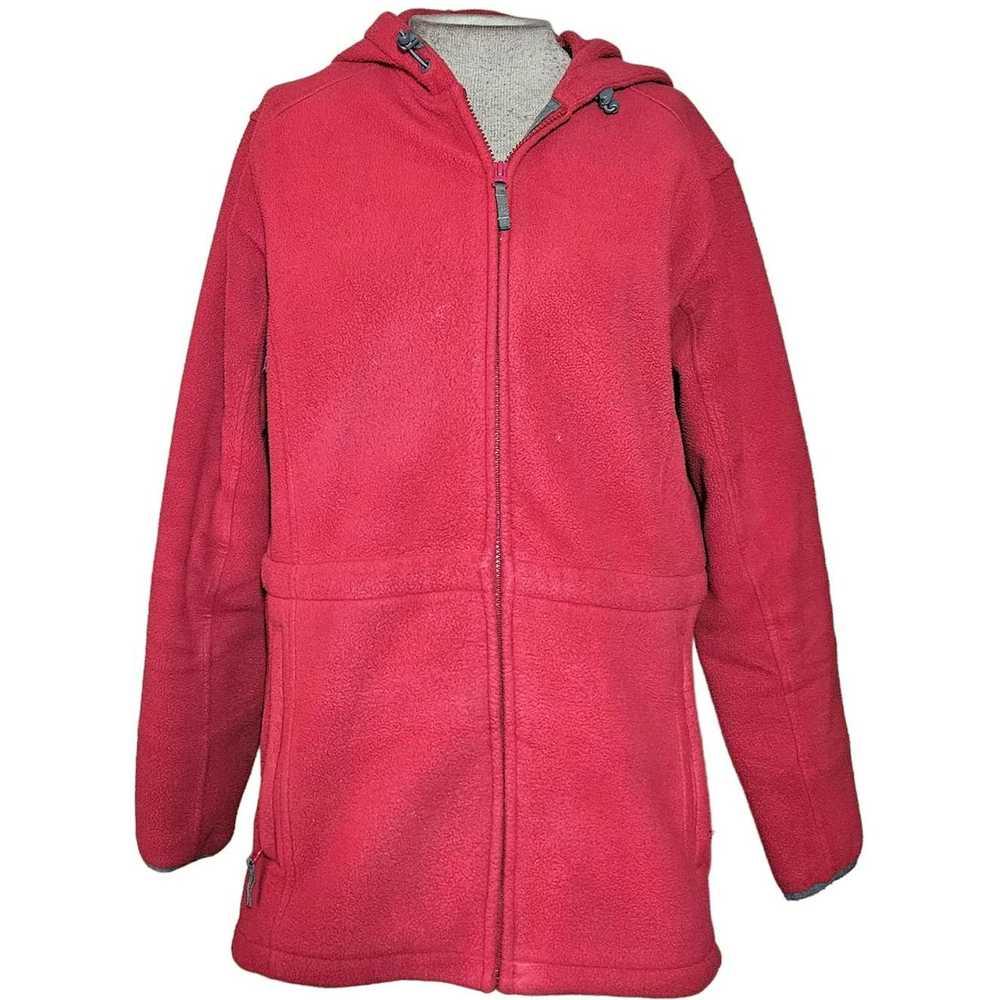 Lands End Red Fleece Full Zip Jacket with Hood Si… - image 1