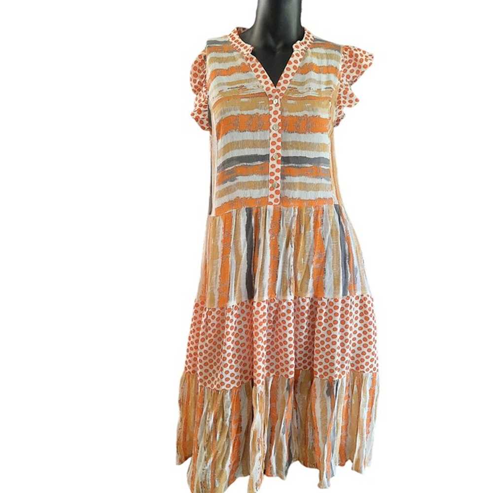 Voy Orange Mixed Print Short Sleeve Dress - image 2