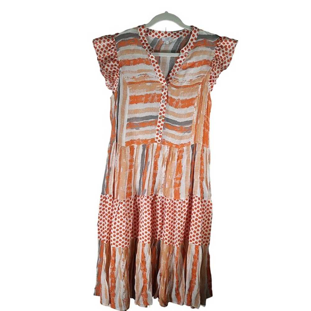 Voy Orange Mixed Print Short Sleeve Dress - image 3