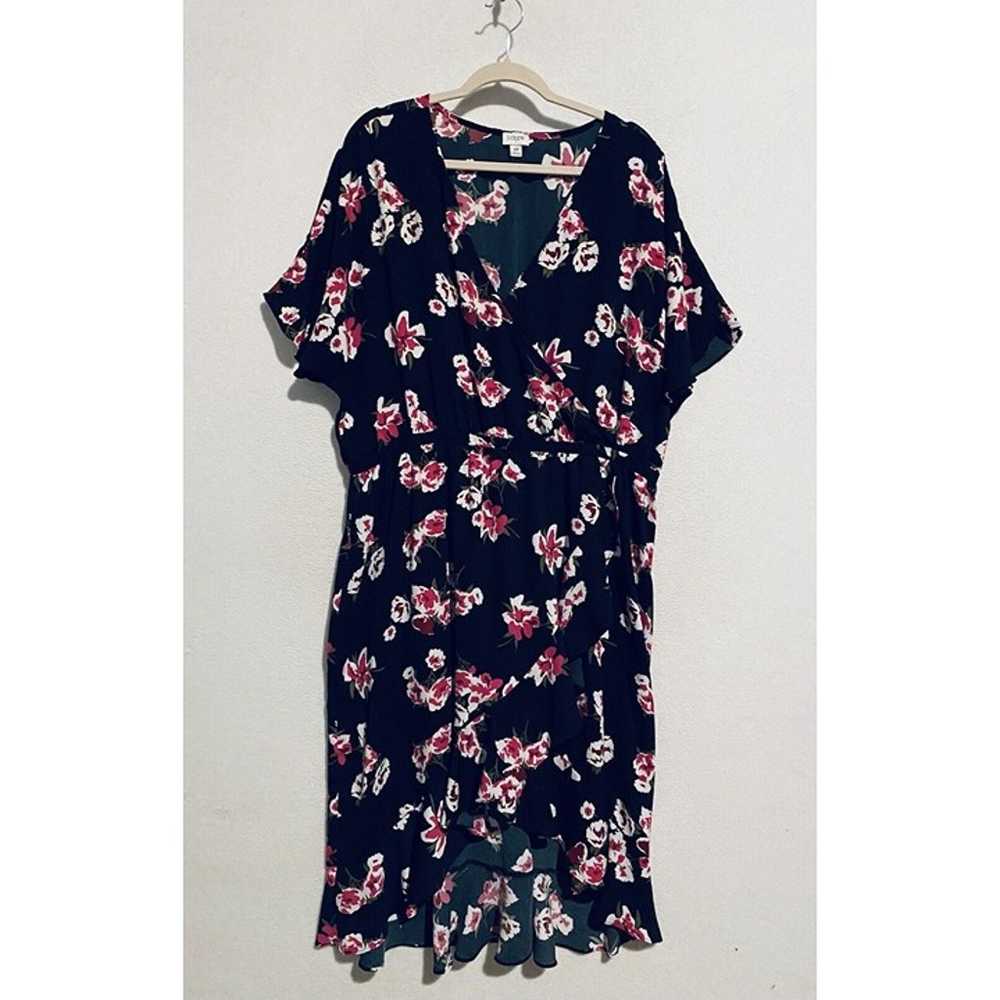 J Crew Dress Womens 2X Navy Blue Floral Faux Wrap… - image 1