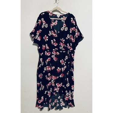 J Crew Dress Womens 2X Navy Blue Floral Faux Wrap… - image 1