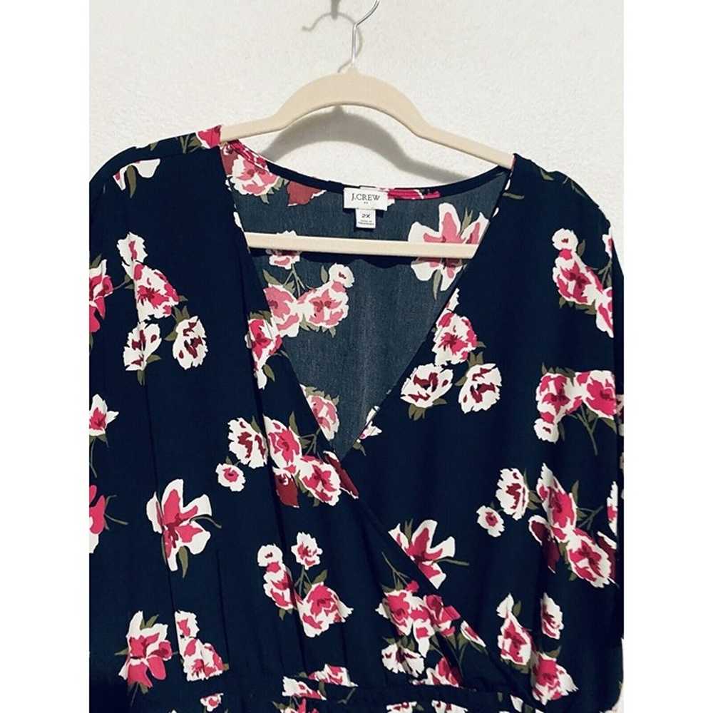 J Crew Dress Womens 2X Navy Blue Floral Faux Wrap… - image 3