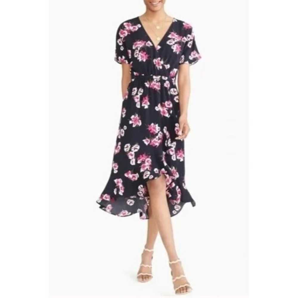 J Crew Dress Womens 2X Navy Blue Floral Faux Wrap… - image 6