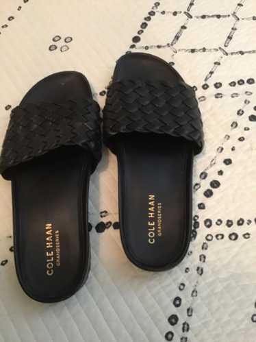 Cole Hahn leather weave slides