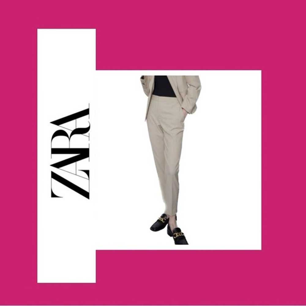 Zara Textured Dot Skinny Ankle Trousers (tan w/bl… - image 1