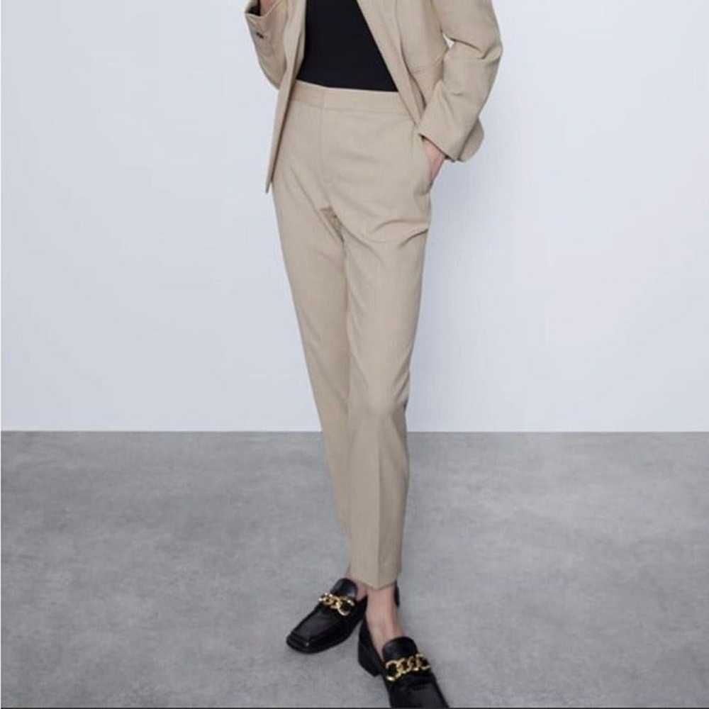 Zara Textured Dot Skinny Ankle Trousers (tan w/bl… - image 2