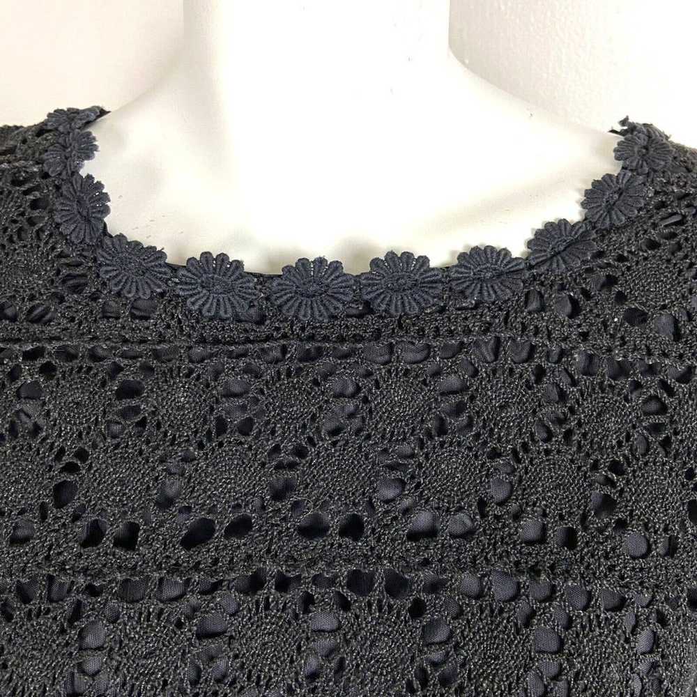 Vintage 60s 70s Black Crochet Lace Mini Shift Dre… - image 3