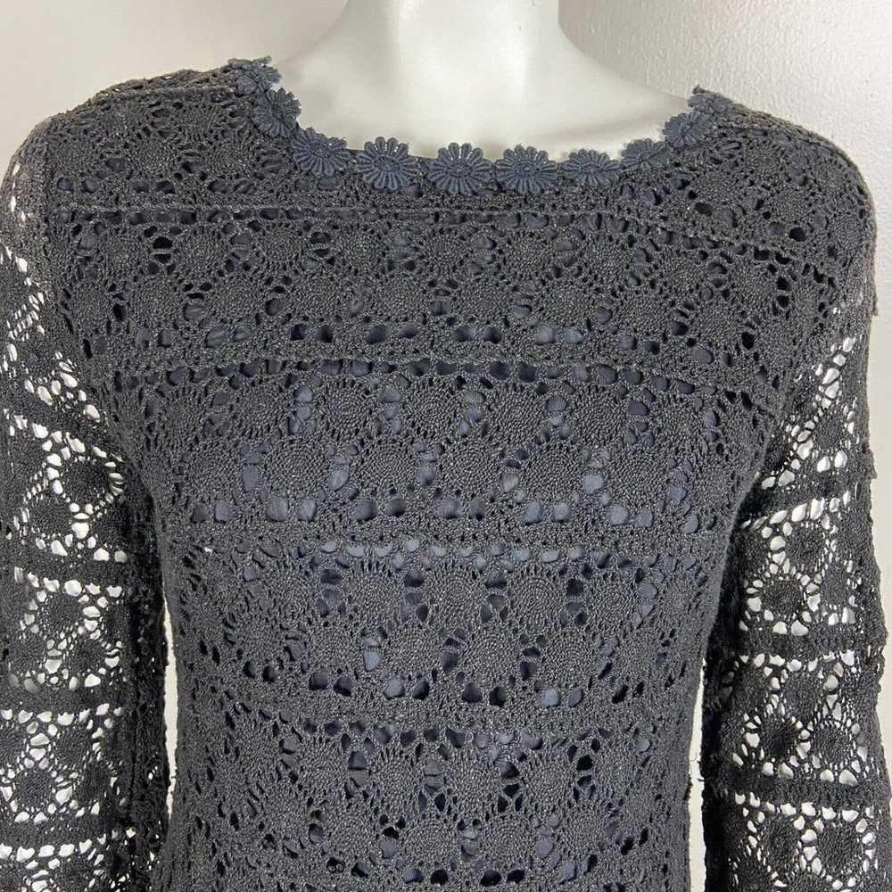 Vintage 60s 70s Black Crochet Lace Mini Shift Dre… - image 4