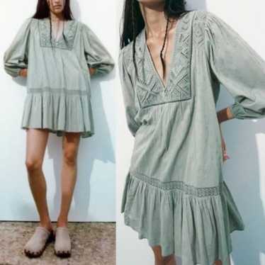 Zara Openwork Embroidery V-Neck Mini Dress Size X… - image 1