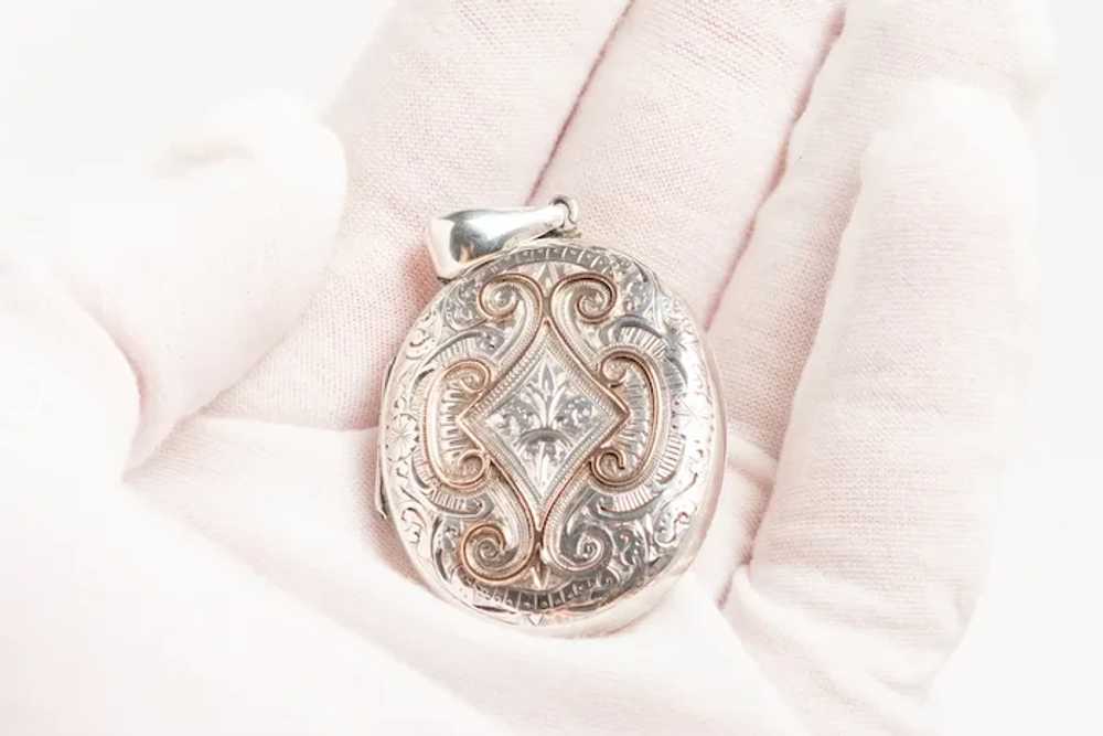 Victorian Sterling Silver And 9ct Gold Floral Loc… - image 3