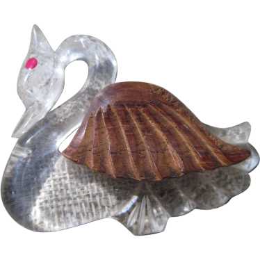 Lucite and wooden large Swan brooch