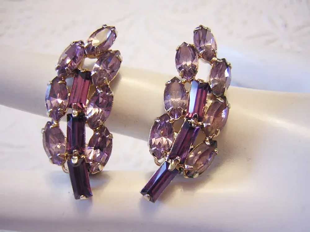 WEISS Purple Marquise Rhinestones FIGURAL Pin & E… - image 3