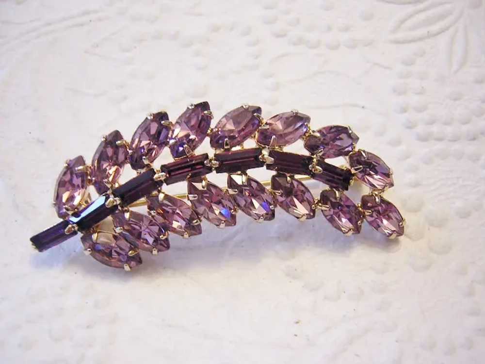 WEISS Purple Marquise Rhinestones FIGURAL Pin & E… - image 4