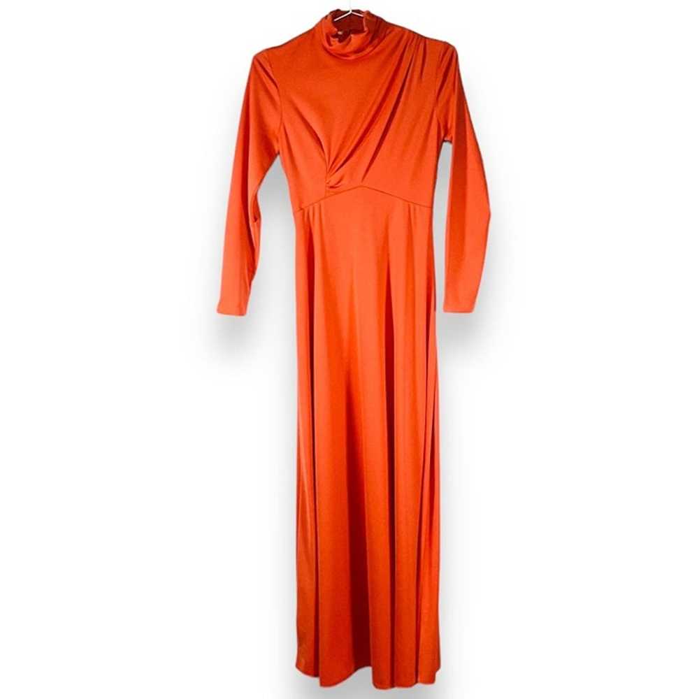 Vintage 1970s Womens Orange Maxi Long Sleeve Stud… - image 4