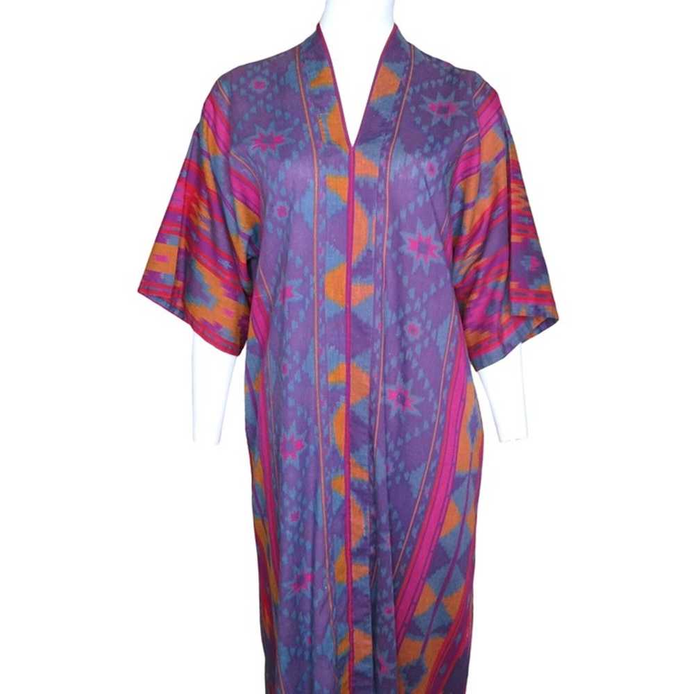 Vintage 60s Kaftan Loungewear Maxi Dress M Multi … - image 3